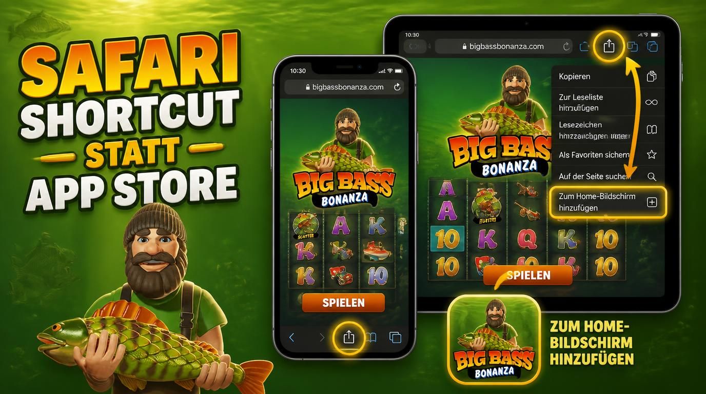  iPhone und iPad mit Big Bass Bonanza Browser-Shortcut auf Homescreen