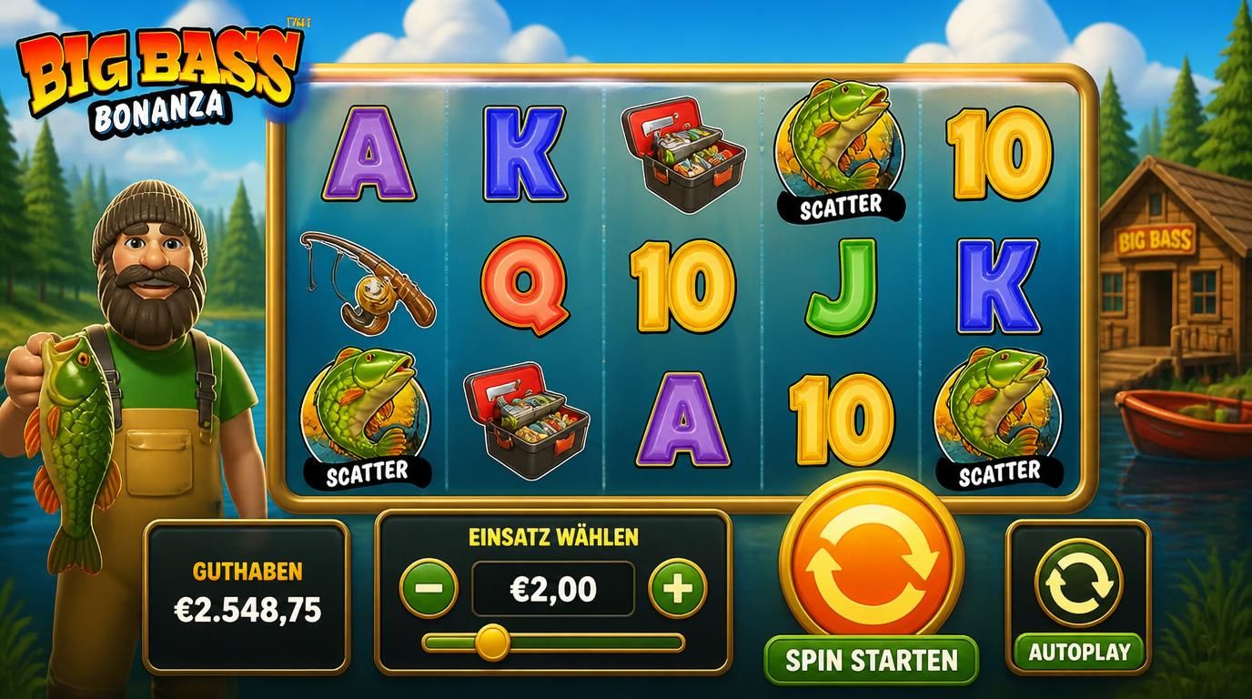 Interface eines Slots mit deutlicher Spin-Taste und Einsatzregler